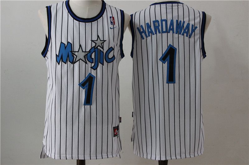 Men Orlando Magic 1 Hardaway White Stripe Throwback NBA Jersey